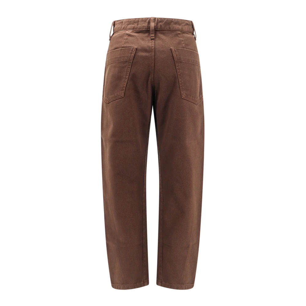 Lemaire Bruine katoenen broek met knoopsluiting Brown Dames