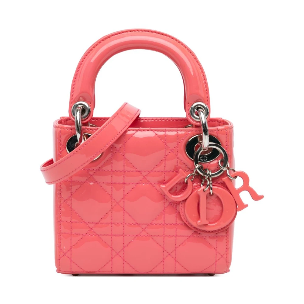 Dior Vintage Women's Pink Pre-Owned Micro Patent Cannage Handbag