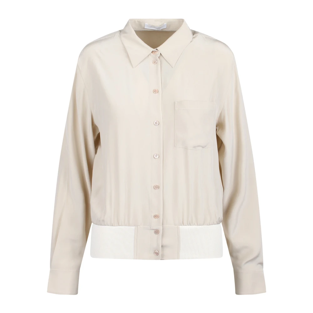 Helmut Lang Box-Pleat Bomber Shirt met Klassieke Kraag Beige Dames
