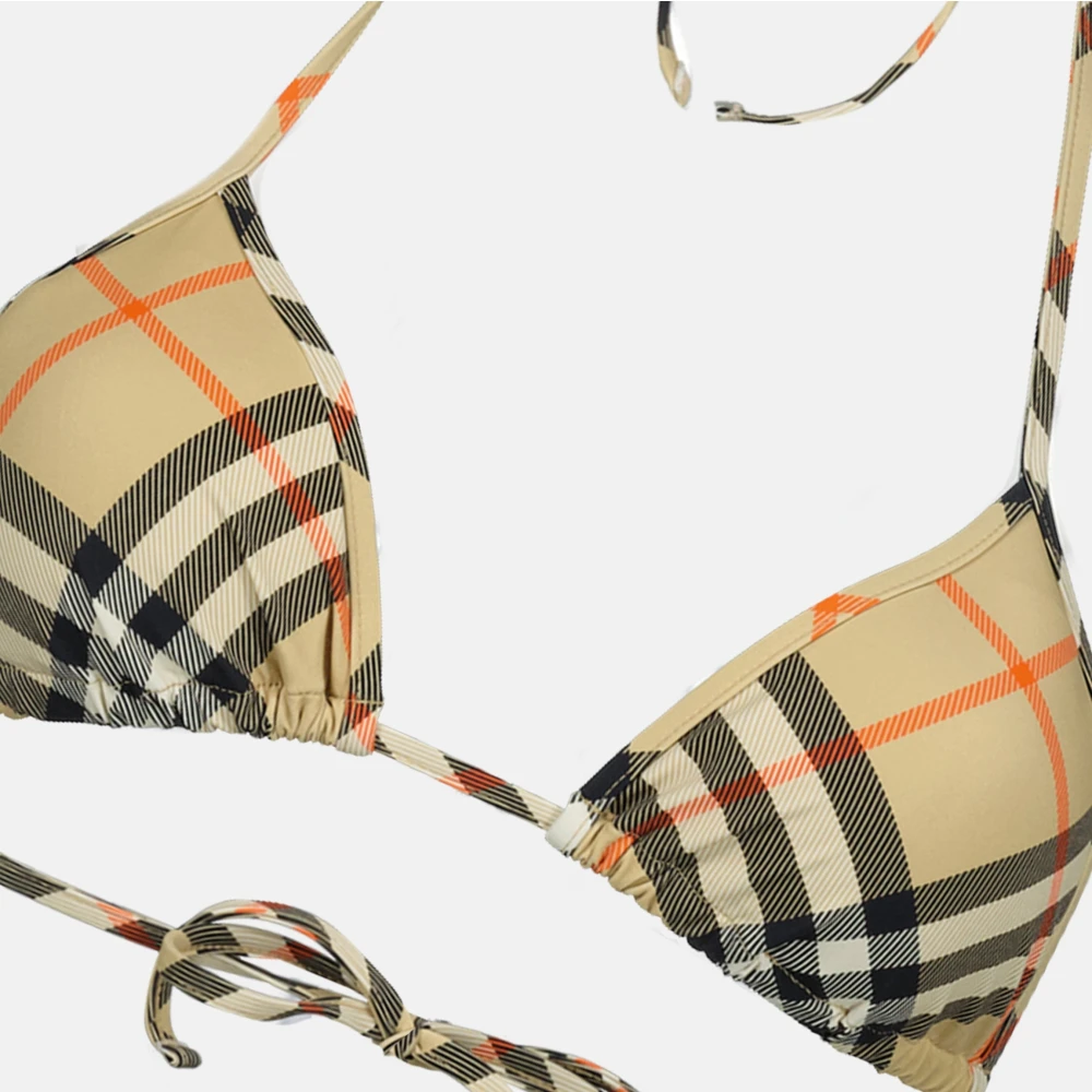 Burberry Geruite Triangel Bikini Top Beige Dames