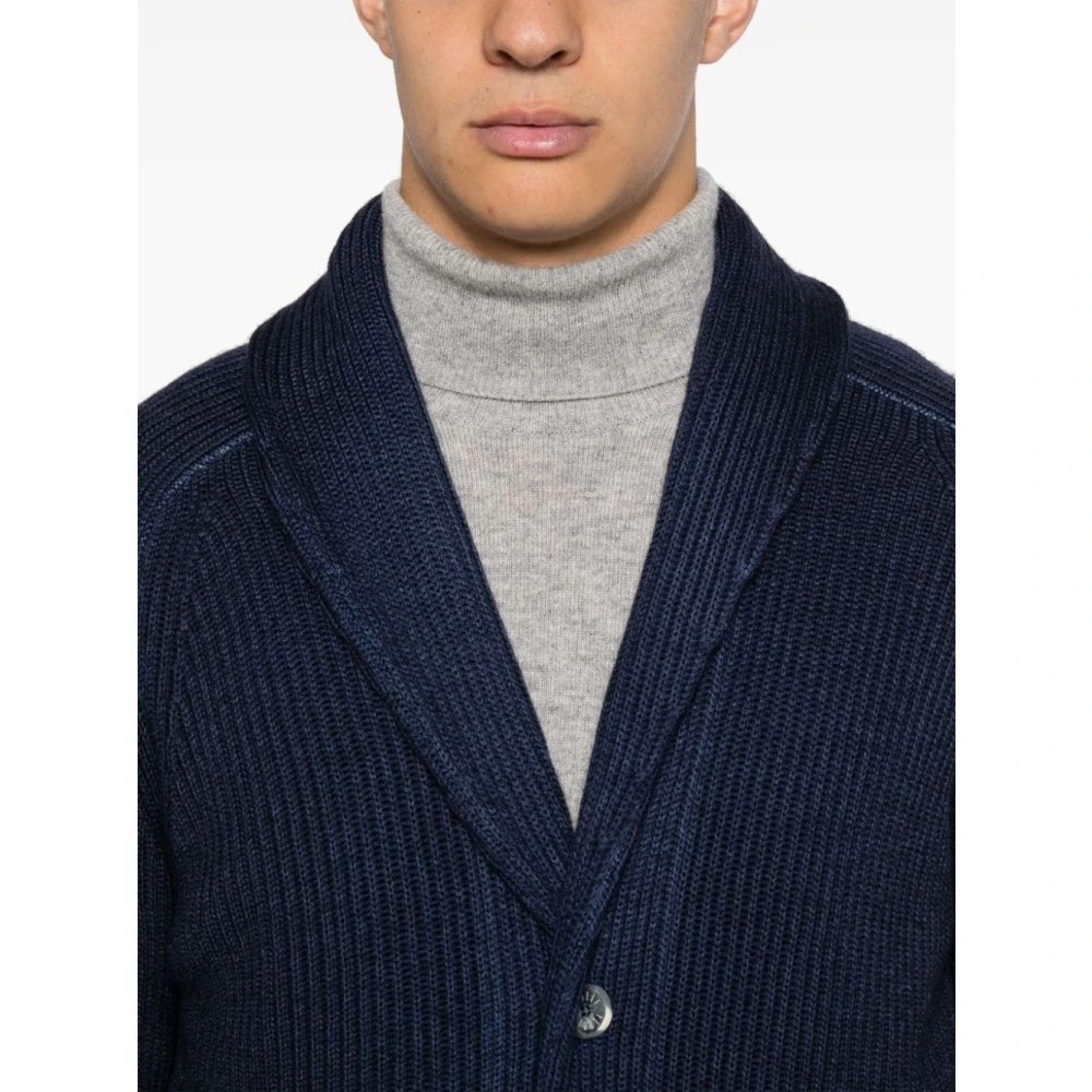Fedeli Gebreide Engelse Rib Cardigan Sweaters Blue Heren