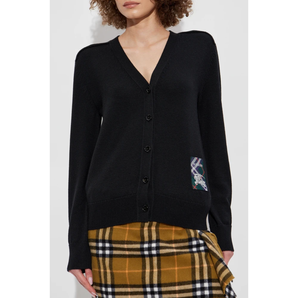 Burberry Wollen vest met logopatch Black Dames