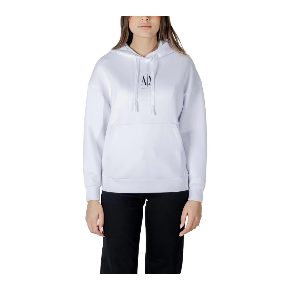 Armani Exchange Women's White Hoodies, M, Long Sleeve Hooded T-Shirt With Slip-On Fastening