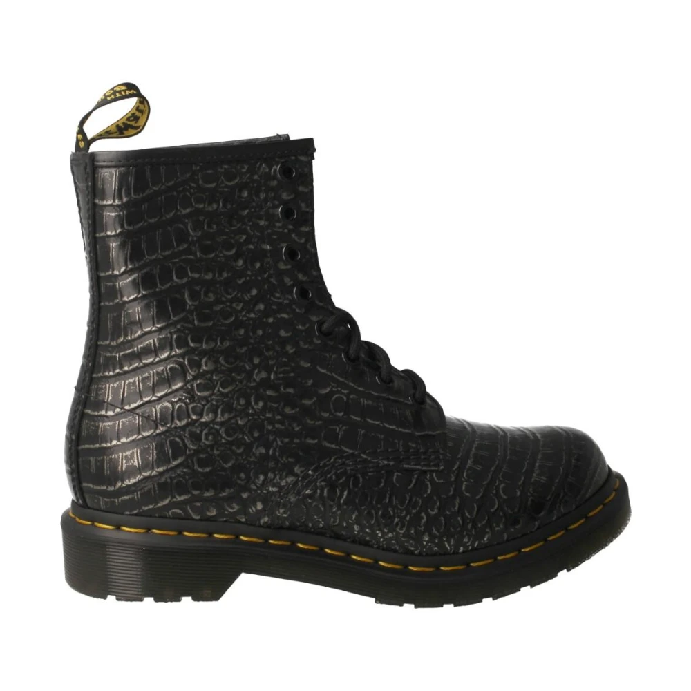 Dr. Martens Women's Gray Crocodile Leather Lace-Up Boots