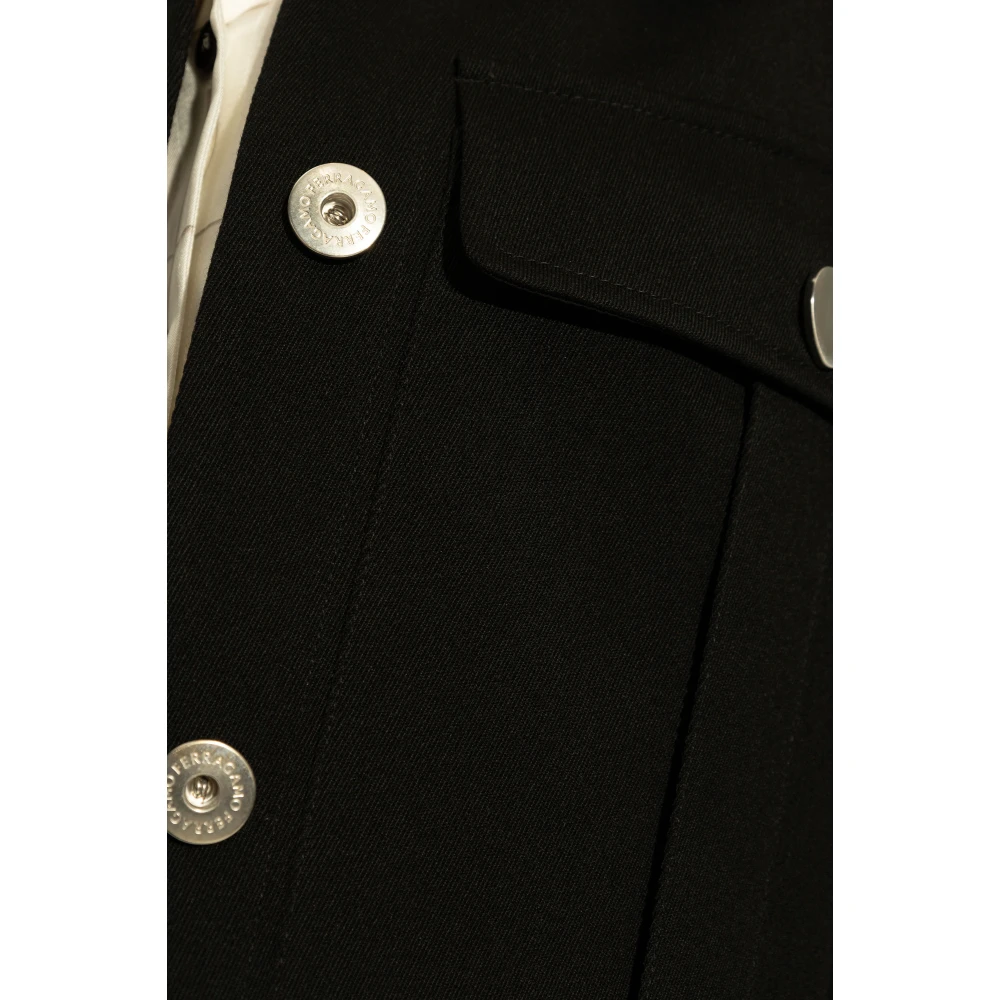 Salvatore Ferragamo Wollen jas met kraag Black Dames