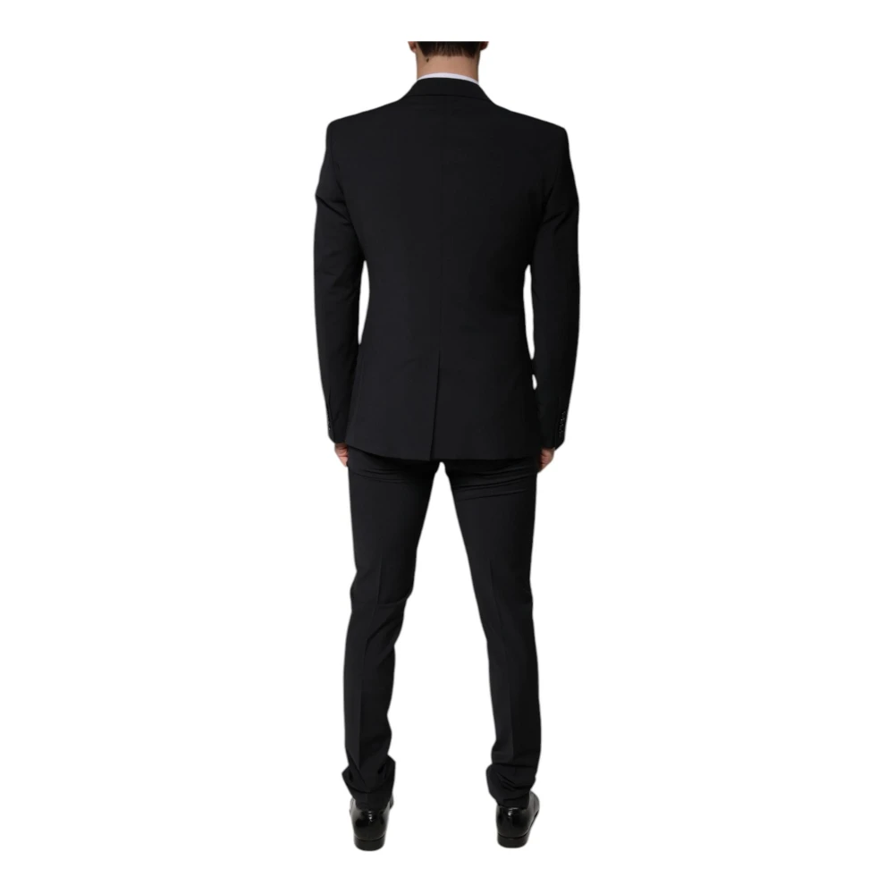 Dolce & Gabbana Zwart Slim Fit 3-Delig Wollen Pak Black Heren
