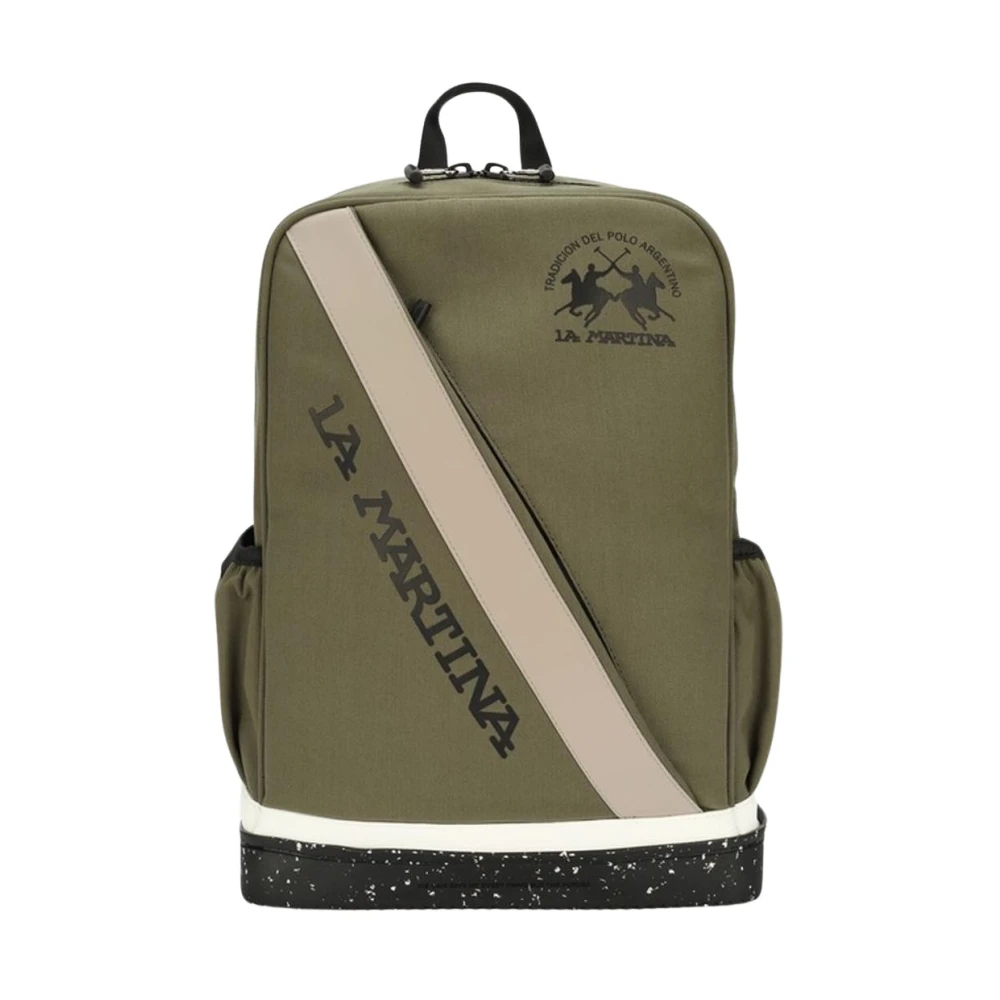 La Martina Men's Green Canvas Backpack With Multiple Compartts