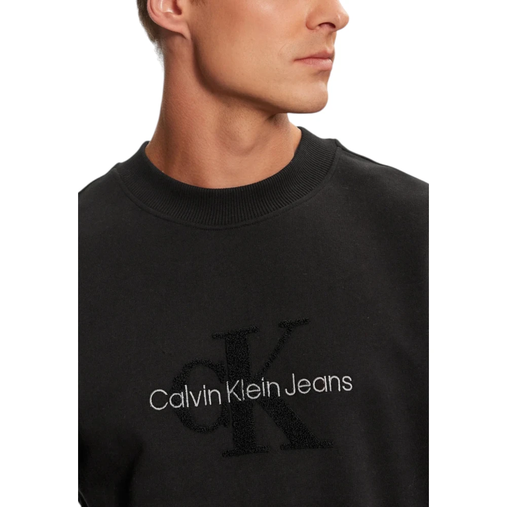 Calvin Klein Jeans Chenille Monologo Crew Neck Sweatshirt Black Heren