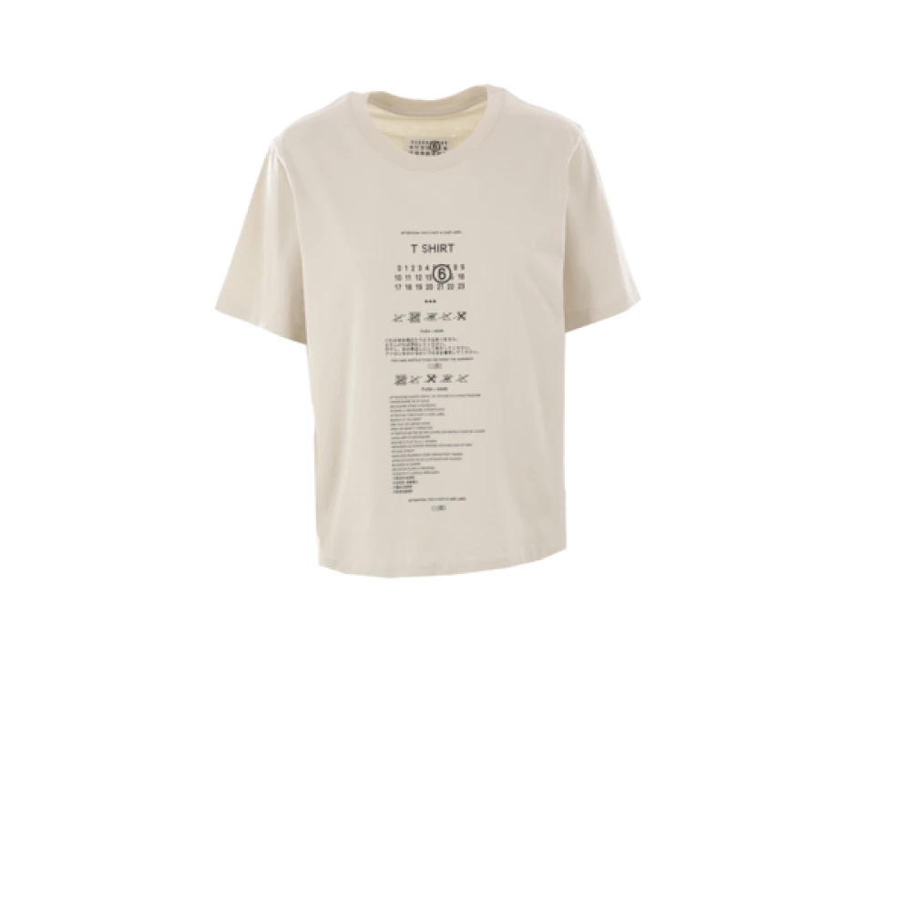MM6 Maison Margiela Wit Katoenen T-shirt met Care Label Print Beige Dames