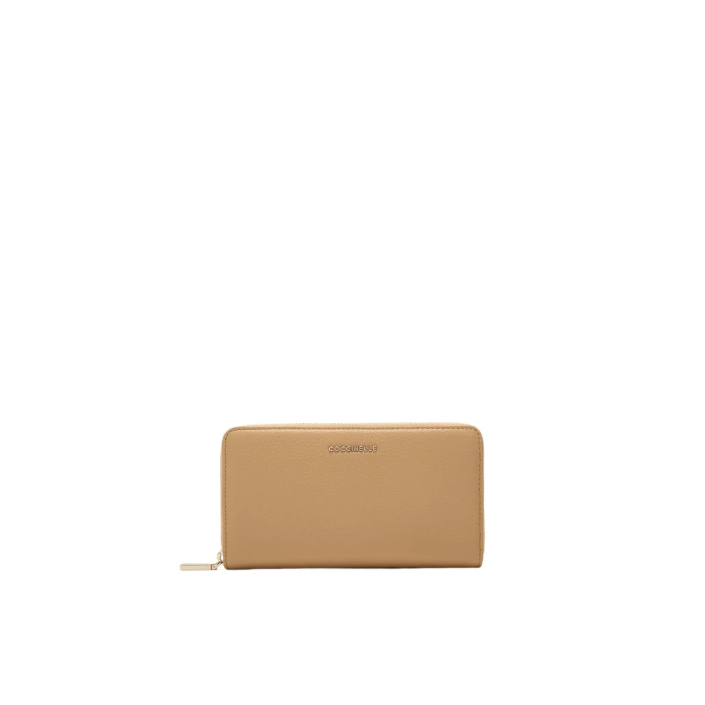 Coccinelle Metallic Rits Portemonnees Kaarthouders Beige Dames