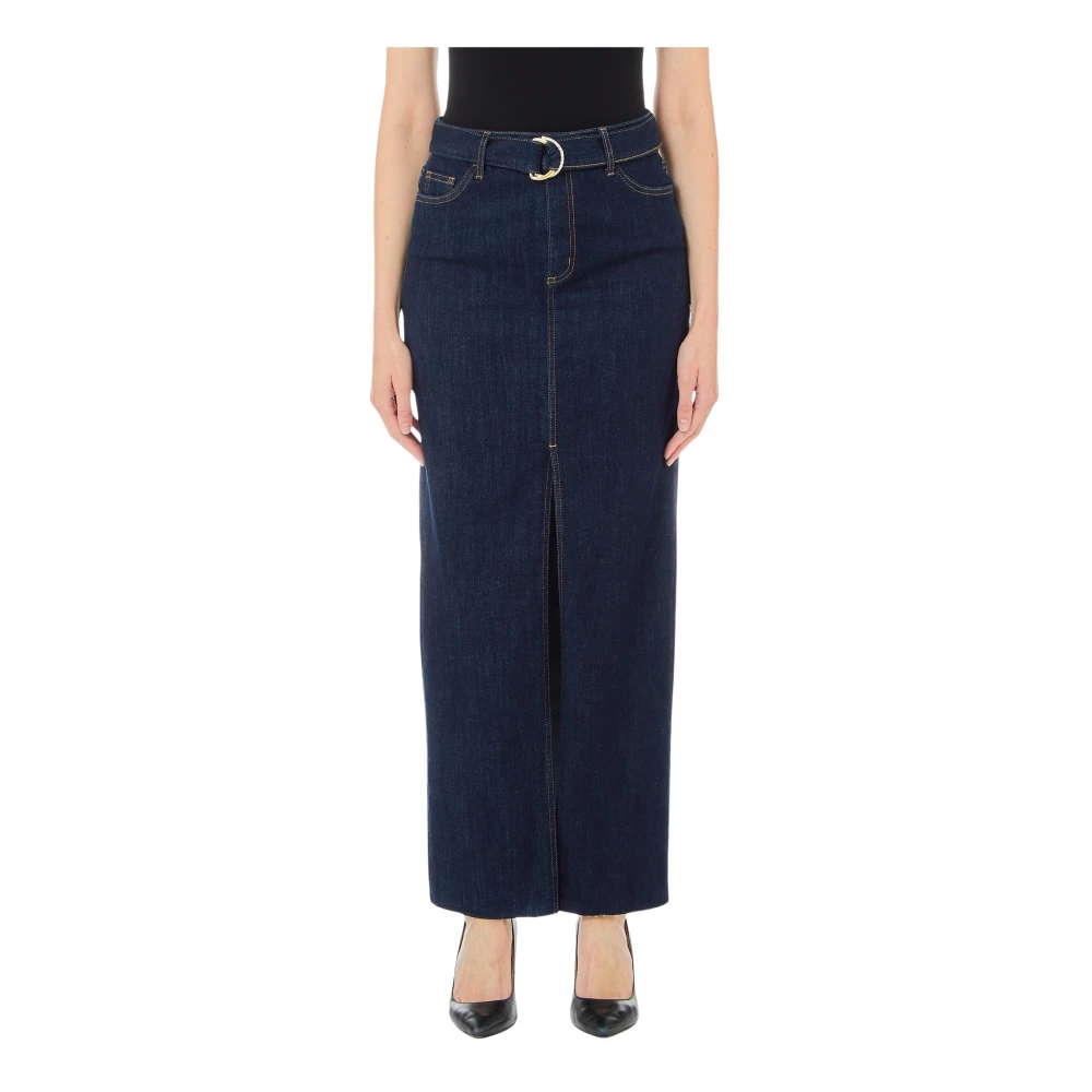 Liu Jo Denim Rok met Rits en Knoop Blue Dames