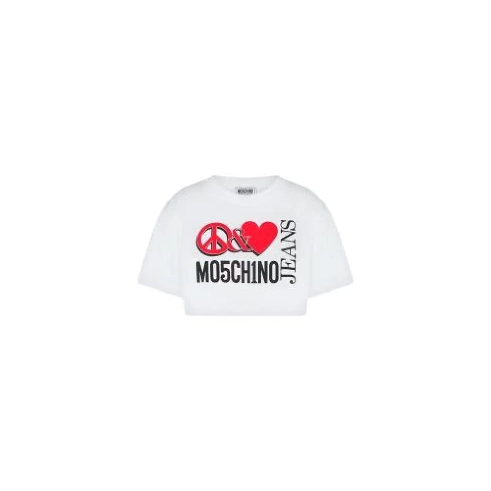 Moschino Peace & Love Cropped Logo T-shirt White Dames