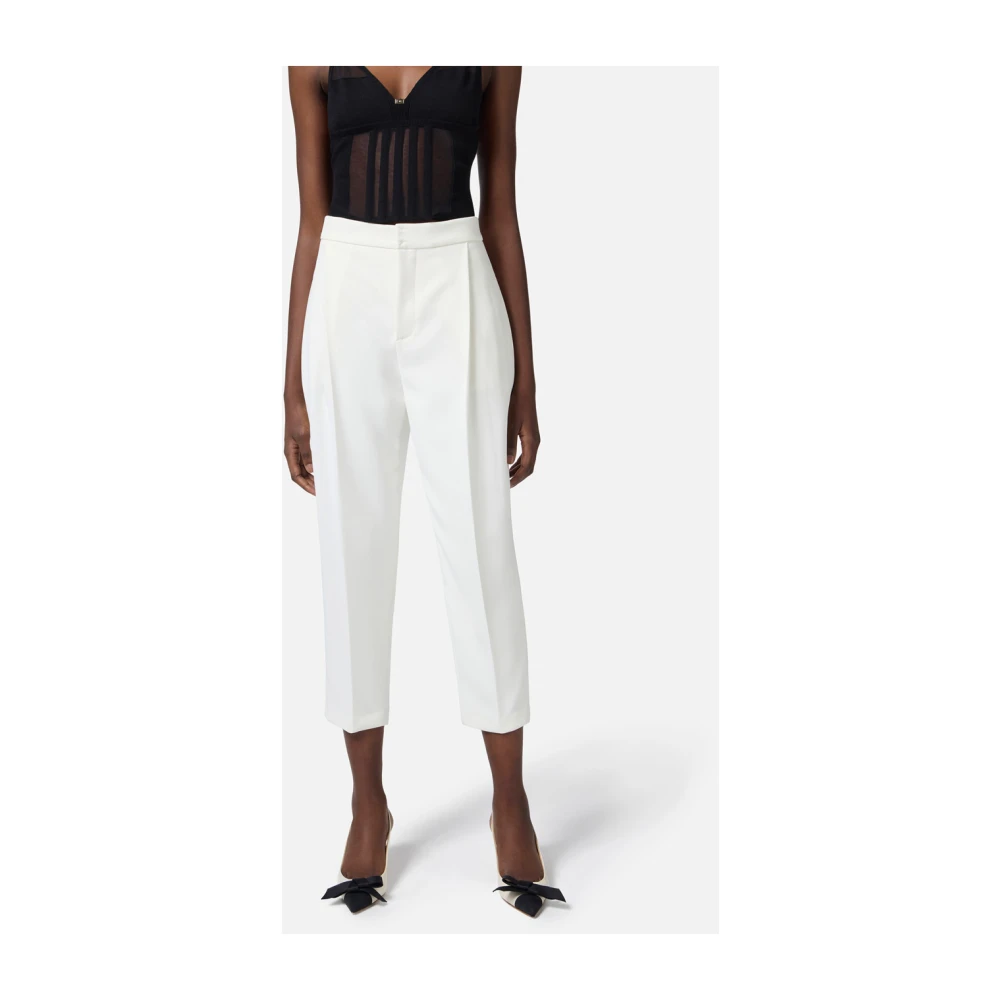 Elisabetta Franchi Ivoor Cropped Broek Essential Collectie White Dames