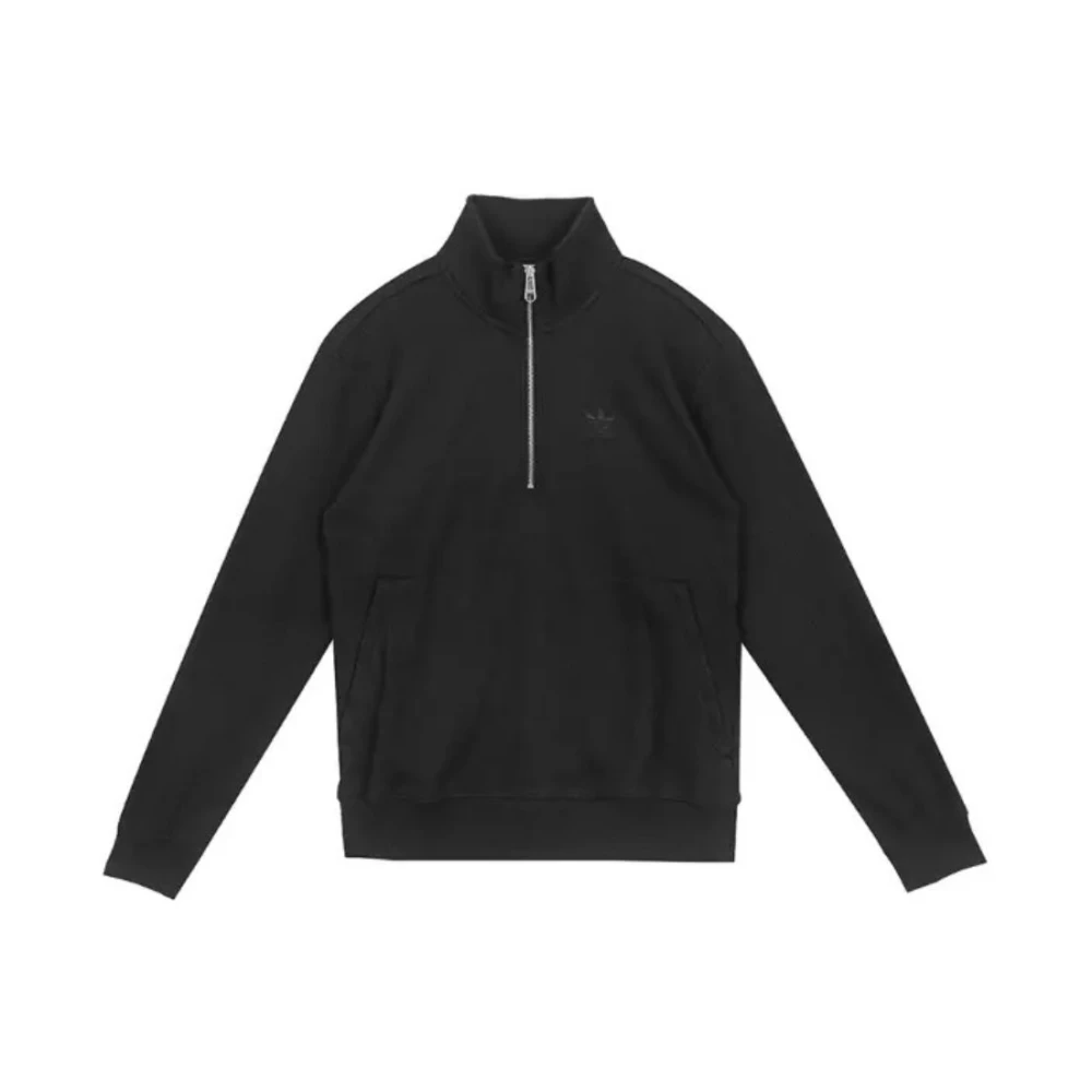 adidas Originals Zwarte Half-Zip Sweater Essentials Wafel Black Heren