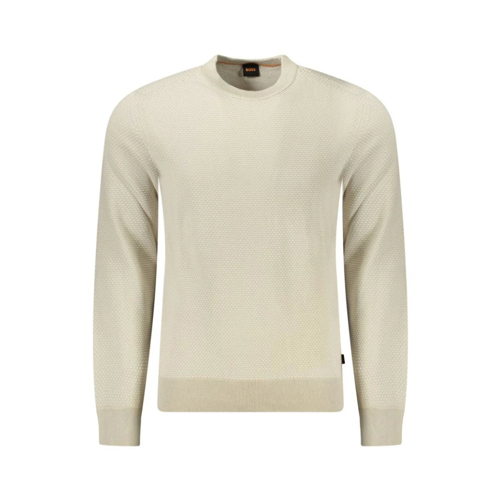 Hugo Men's Beige Contrasting Crew Neck Jumper - Round-Neck Knitwear - Xl - Knitwear