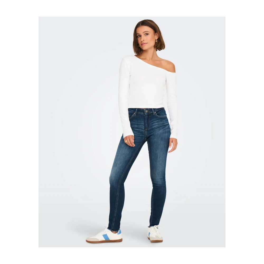Only Lange mouw liefde T-shirt met schouderuitsnijding White Dames