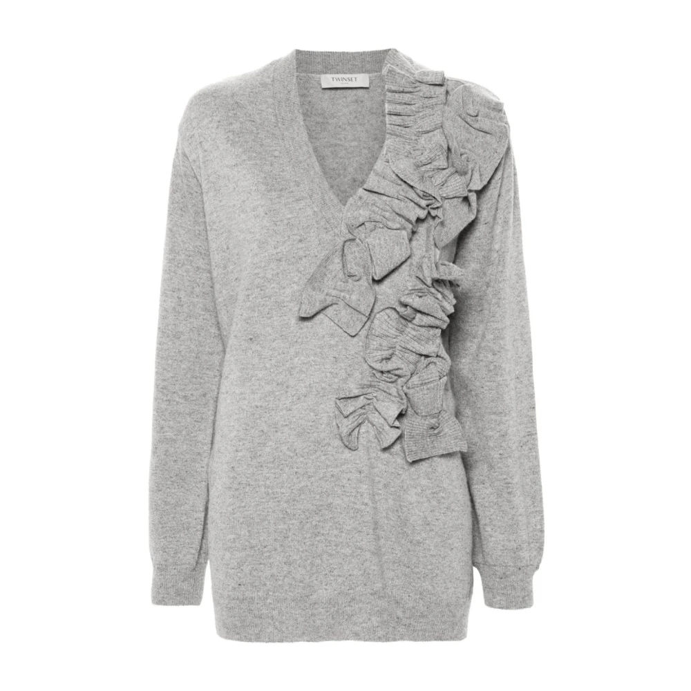 Twinset Bloemenapplicatie V-hals trui Gray Dames