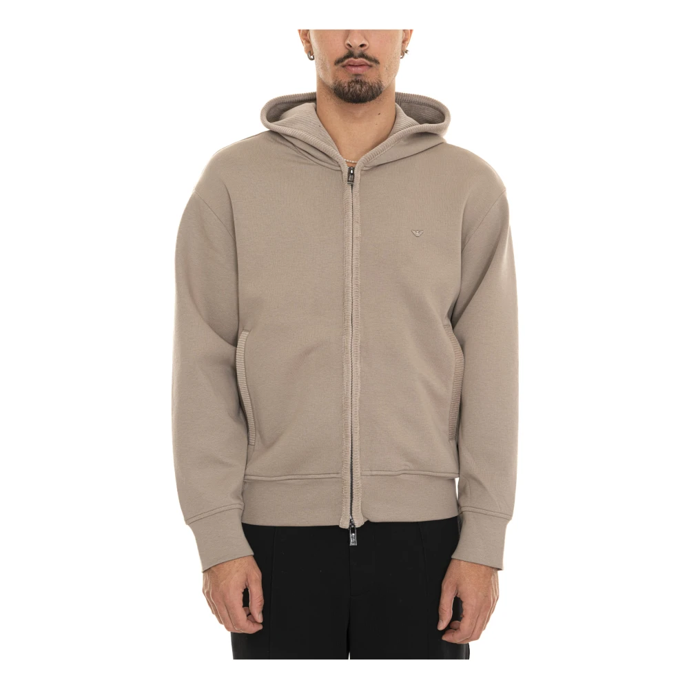 Emporio Armani Hoodie met rits en fluwelen details Beige Heren