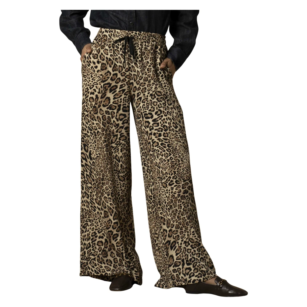 Kocca Women's Brown Wide Trousers, Xs, Leopard Print Sports Trousers