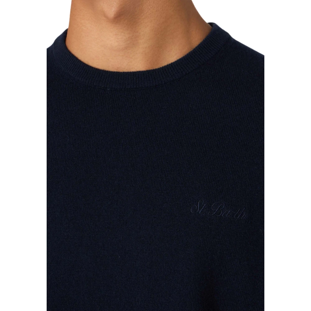 Saint Barth Blauwe Ronde Hals Blend Trui Blue Heren
