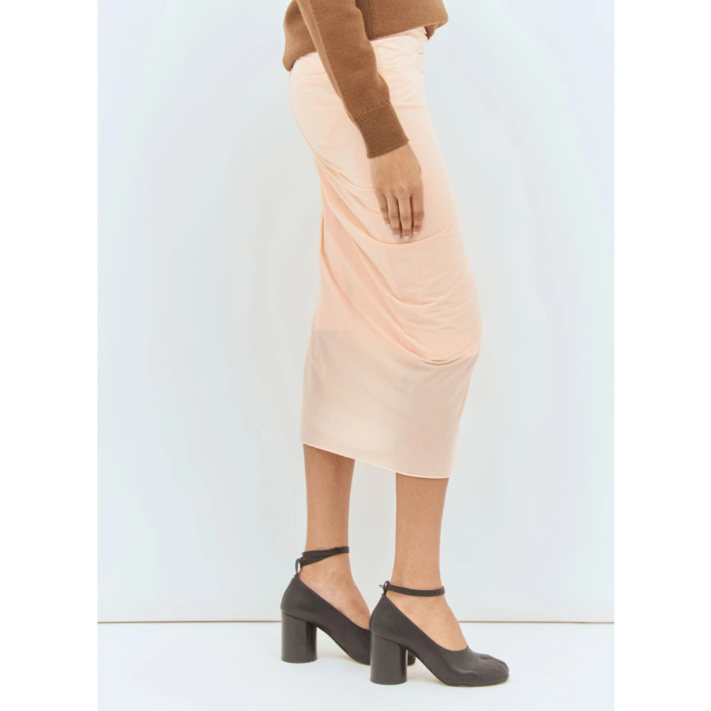 Dries Van Noten Hoge Taille Gedrapeerde Rok Stretch Weefsel Pink Dames