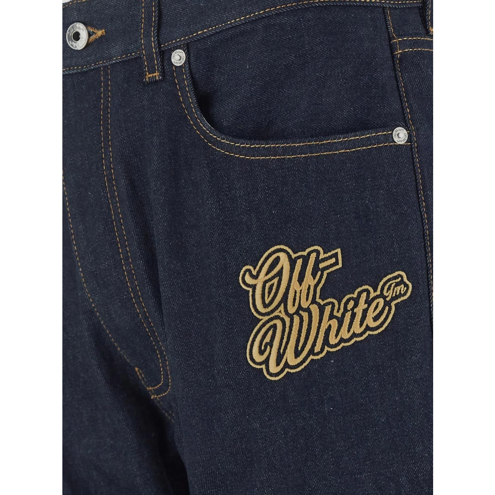 Off White Katoenen Logo Jeans Blue Dames