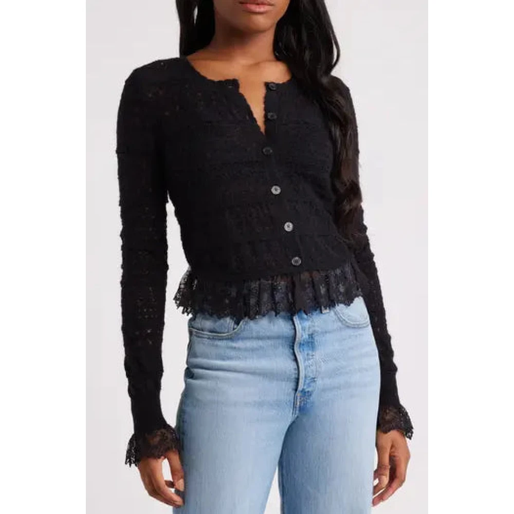 Loveshackfancy Geborduurde Kant Crop Vest Black Dames