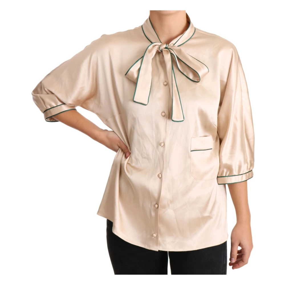 Dolce & Gabbana Women's Beige Shirts, 2XL, Elegant Silk Blend Blouse Top