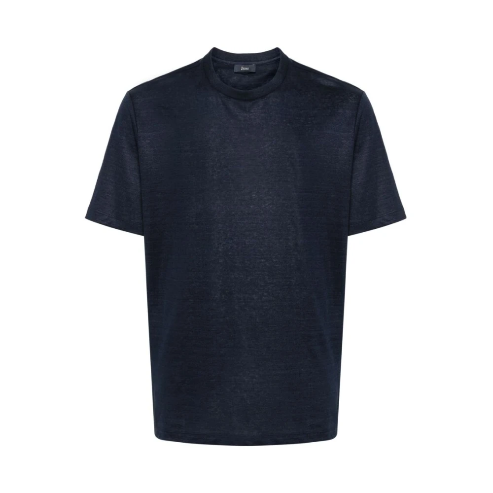 Herno Linnen-Katoen T-Shirt Blue Heren