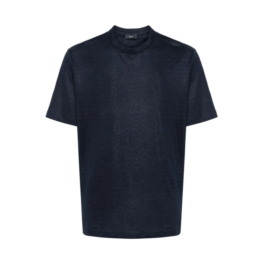 Herno Navy Blauw Linnen-Katoen T-Shirt Blue Heren