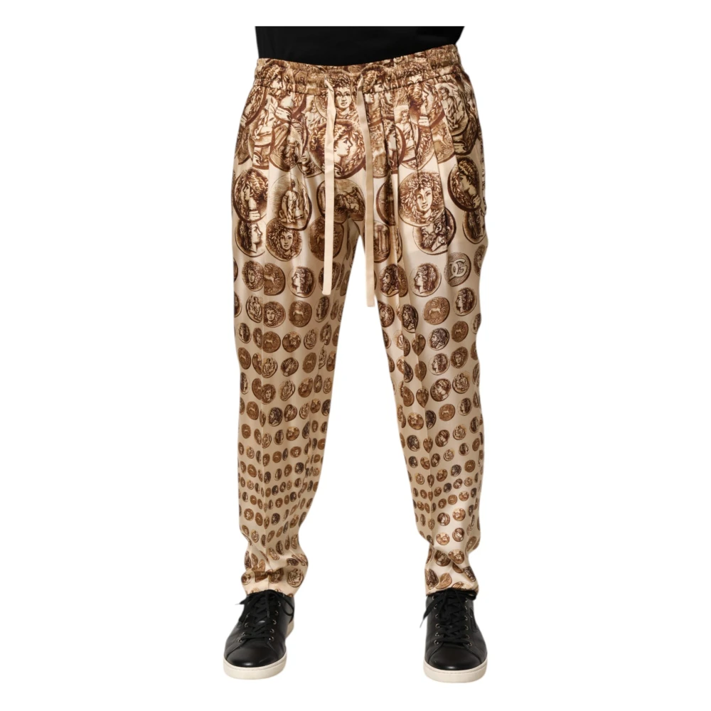 Dolce & Gabbana Uomo Multicolor Pantaloni Jogger In Twill Di Seta Con Stampa A Monete