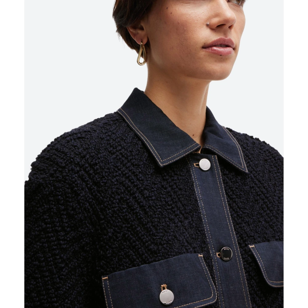 Hugo Boss Tweed jas met effen afwerking Blue Dames