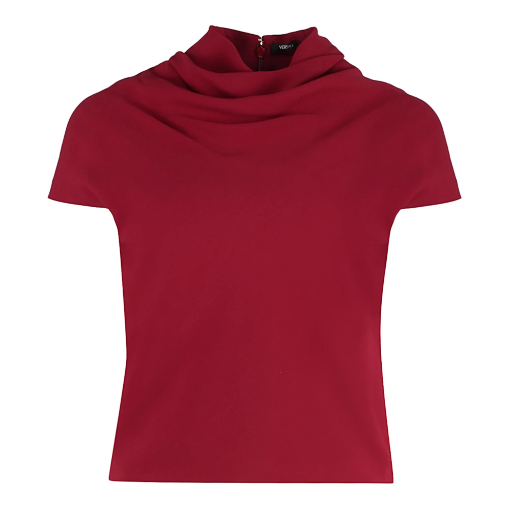 Versace Draped Neckline Crepe Blouse Red, Dam