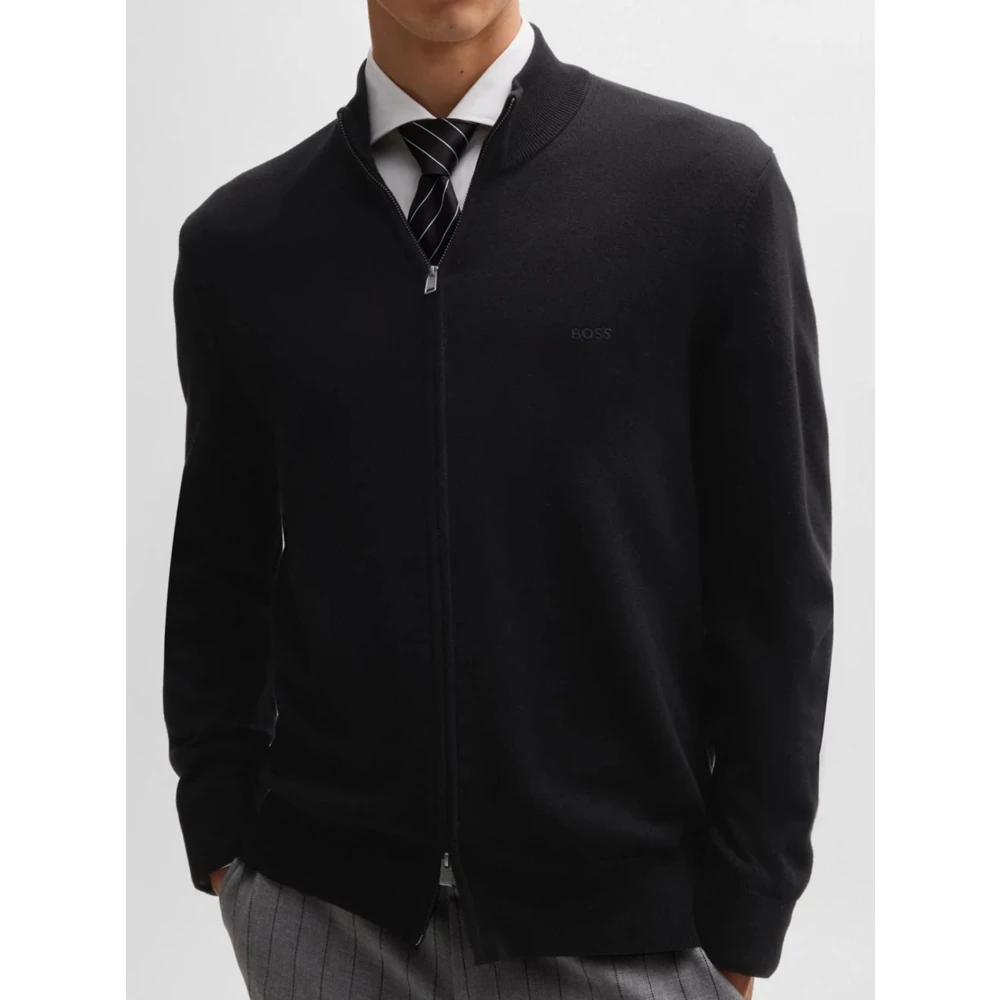 Hugo Boss Zwarte Gebreide Trui Black Heren