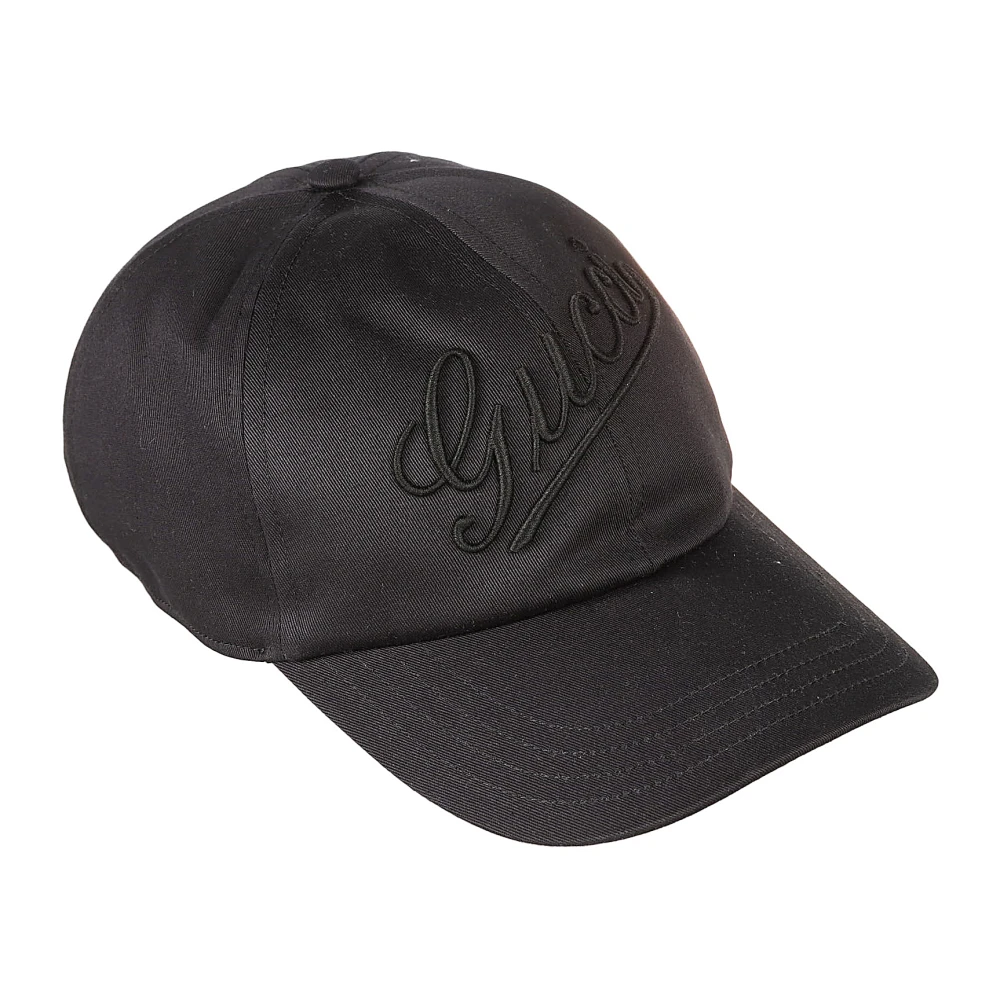 Gucci Zwarte Geborduurde Logo Katoenen Hoed Black Dames