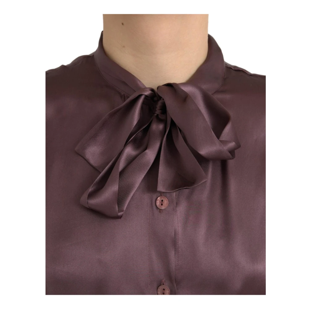 Dolce & Gabbana Zijden Blouse Top met knoopsluiting Brown Dames