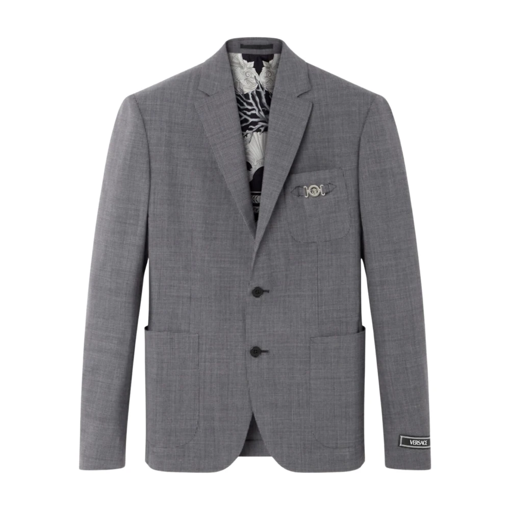 Versace Micro Patroon Wol Formeel Jas Gray Heren