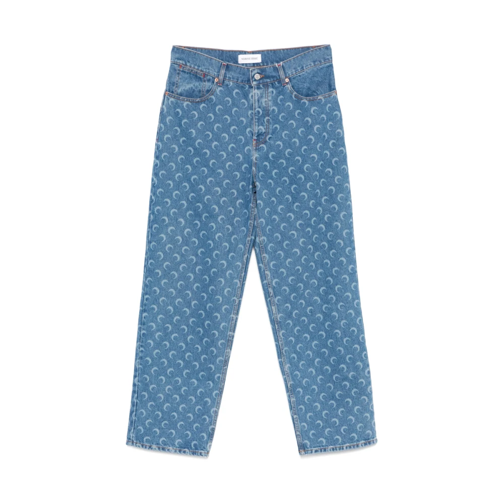 Marine Serre Blauwe Denim Klassieke Vijf Zak Jeans Blue Heren