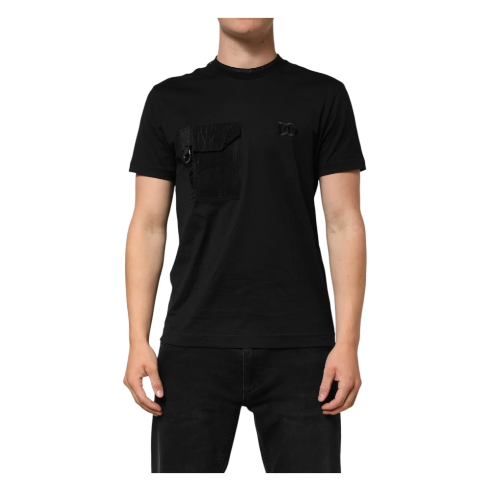 Dolce & Gabbana Black Cotton Embroidered DG Logo Pocket T-shirt - IT50 | L - Image 2