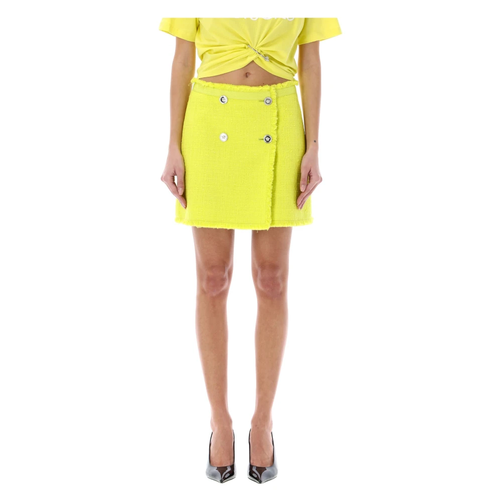 Versace Boucl Tweed Mini Rok Yellow Dames