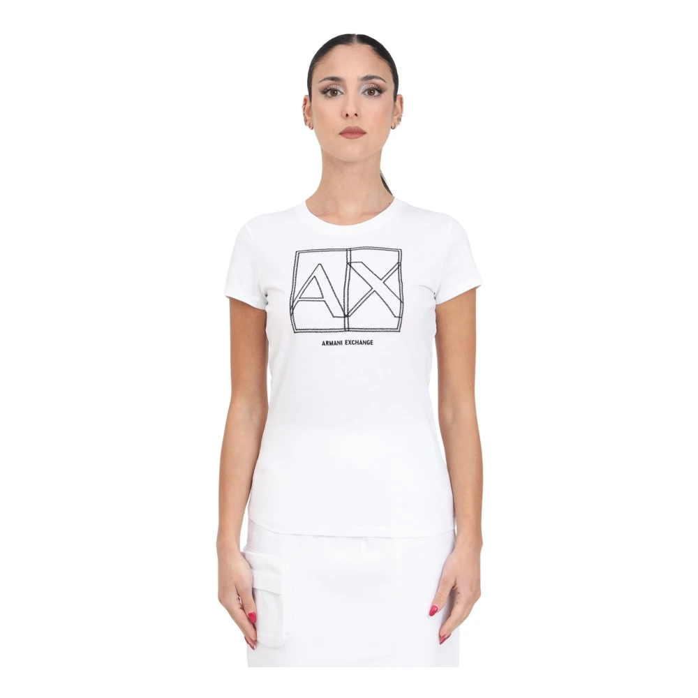 Armani Exchange Wit Geborduurd Logo T-shirt Lente Zomer White Dames