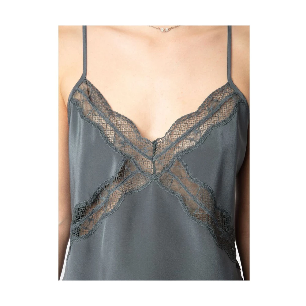 Zadig & Voltaire Doorschijnende Kant Spaghetti Strap Top Gray Dames