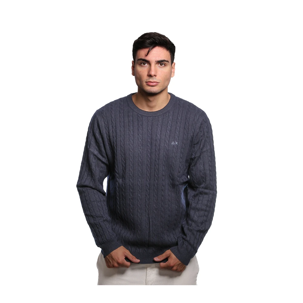Sun68 Blauwe Wollen Trui met Vlechtpatroon Blue Heren