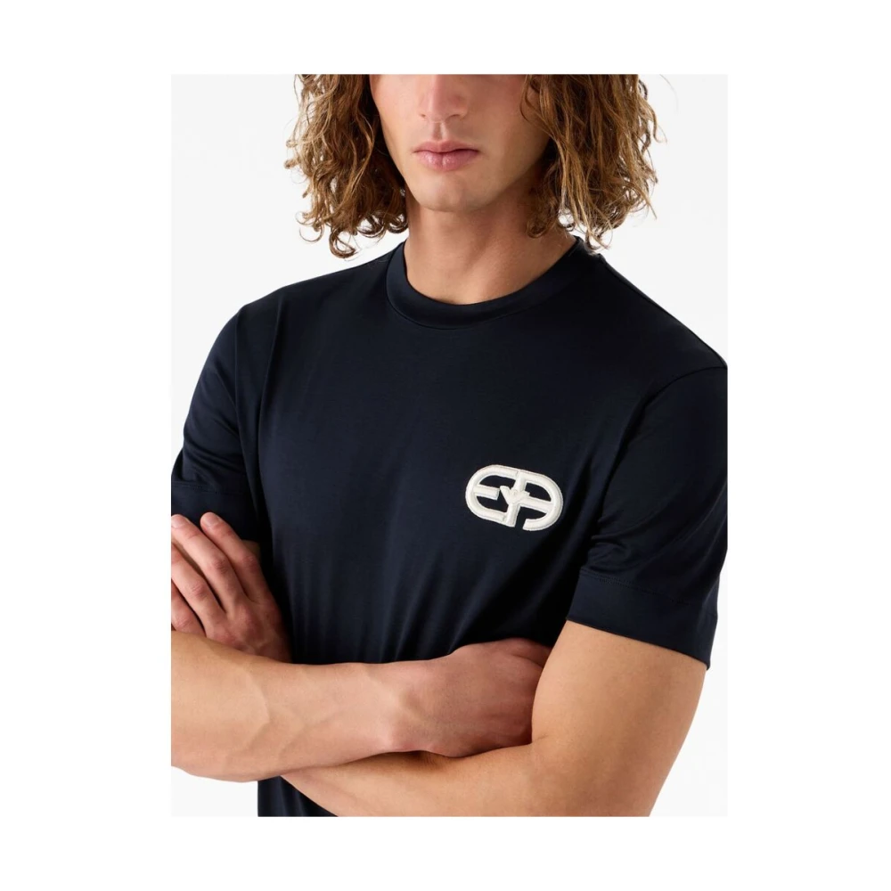 Emporio Armani Navy Blue Logo Patch T-shirt Blue Heren