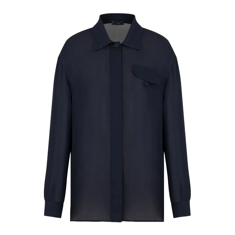 Emporio Armani Blauwe Zijden Georgette Klassieke Kraag Shirt Blue Dames