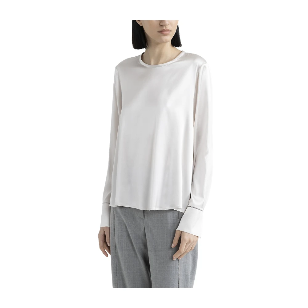 PESERICO Zijden satijnen shirt met Punto Luce White Dames