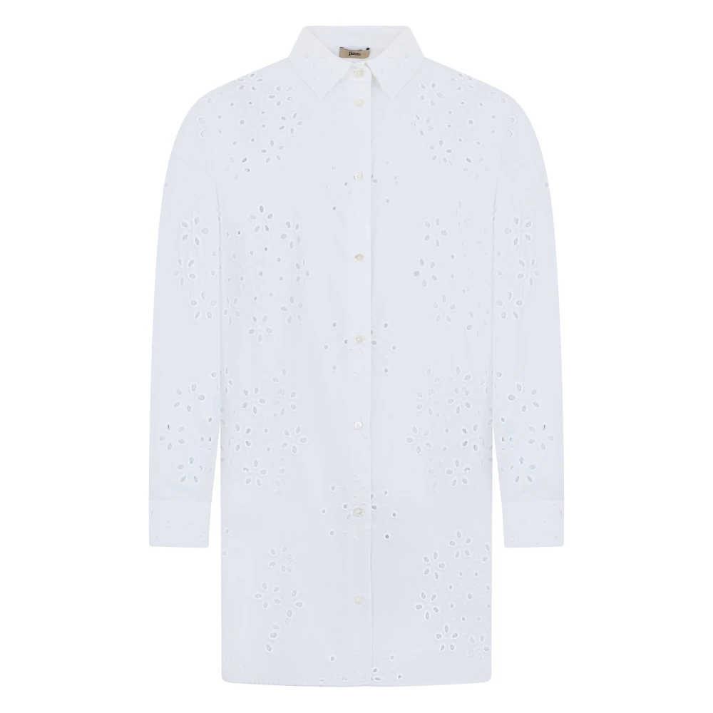Herno Women's White Shirt In Broderie Anglaise Cotton