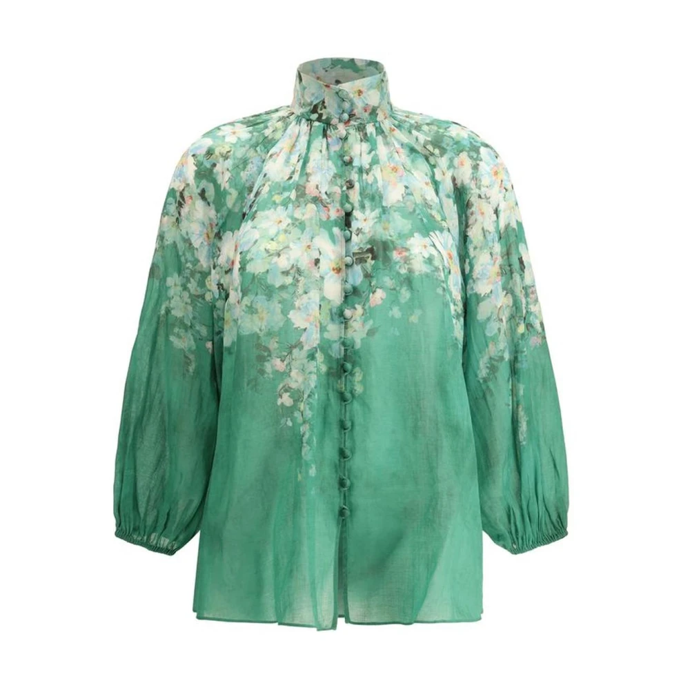 Zimmermann Elegant blus med hög hals och ballongärmar Multicolor, Dam