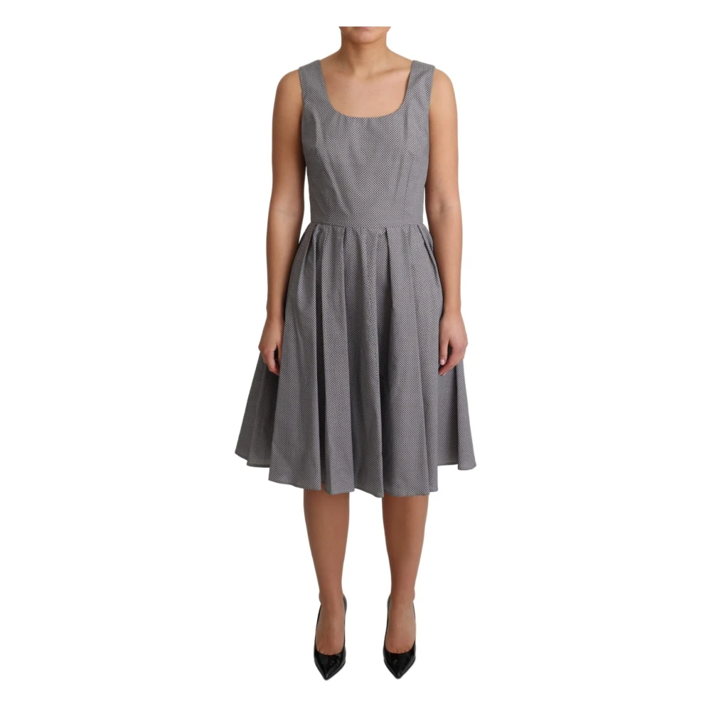 Dolce & Gabbana Women's Gray Midi Dresses, S, Blue Beige Geometric Cotton A-Line Dress