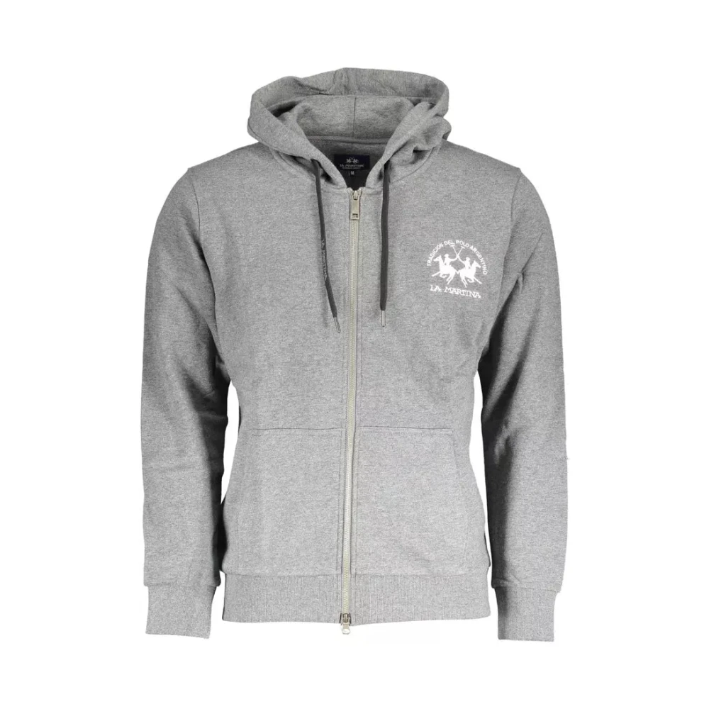La Martina Men's Gray Zip-Throughs, Xl, Cotton Hooded Jumper With Zip And Embroidery